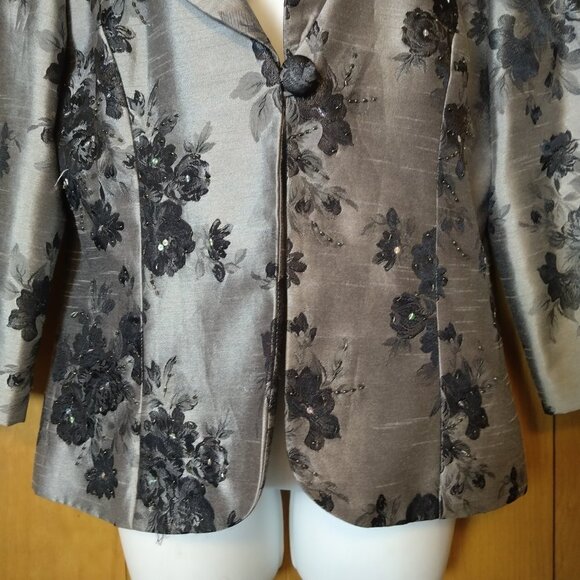 Jessica Howard Evenings Women's Size 12 Gray/Black Floral Sequin Jacket Party - Picture 3 of 7